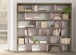 Libreria componibile bifacciale con divisori colorati disponibile in 18 misure