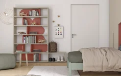 Libreria componibile bifacciale con divisori colorati disponibile in 18 misure