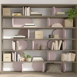 Libreria componibile bifacciale con divisori colorati disponibile in 18 misure