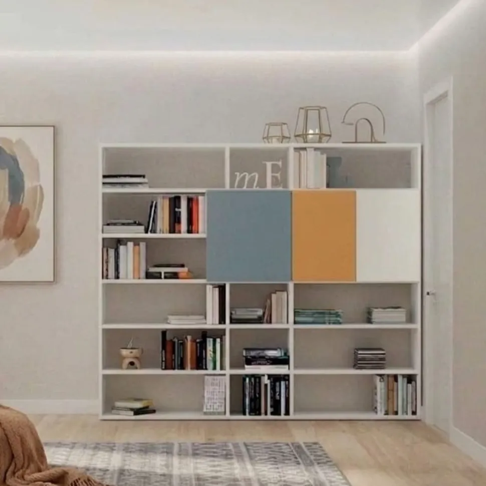 Libreria componibile Moderna scaffalatura con ante colorate Personalizzabili in 15 colorazioni