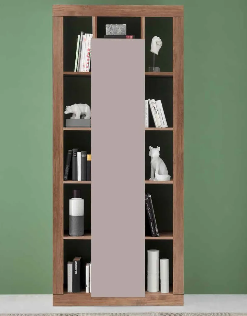 Libreria con anta e vani a giorno Ines linea Verona finitura Cashmere e Rovere Mercure