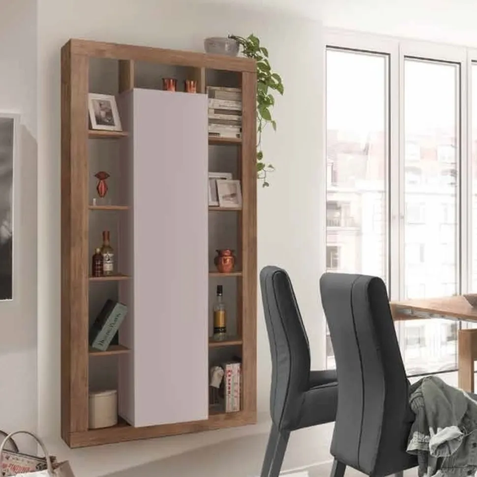 Libreria con anta e vani a giorno Ines linea Verona finitura Cashmere e Rovere Mercure