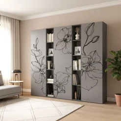 Libreria con ante a battente e vani a giorno dimensioni 221x186 h con grafica