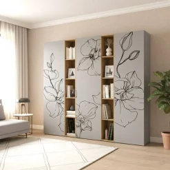 Libreria con ante a battente e vani a giorno dimensioni 221x186 h con grafica