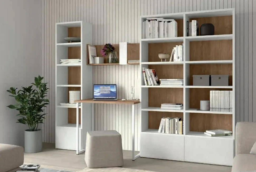 Libreria con scrivania Bianco opaco e Rovere linea Zafferano 15 colorazioni