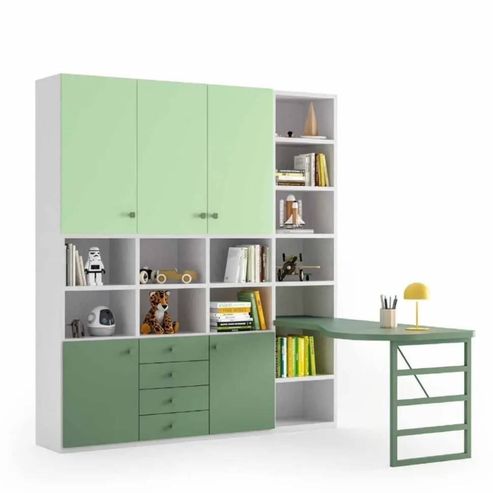 Libreria con scrivania incorporata Crush linea Colorfull disponibile in vari colori