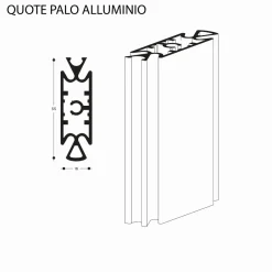 Libreria da parete con palo in alluminio Ardesia e pensili in Noce Naturale