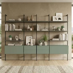 Libreria da Parete con Palo in Alluminio, Mensole e Pensili (Colori Personalizzabili)