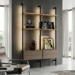 Libreria in metallo a muro moderna con pali in alluminio componibile con mensole e pensili disponibile in vari colori