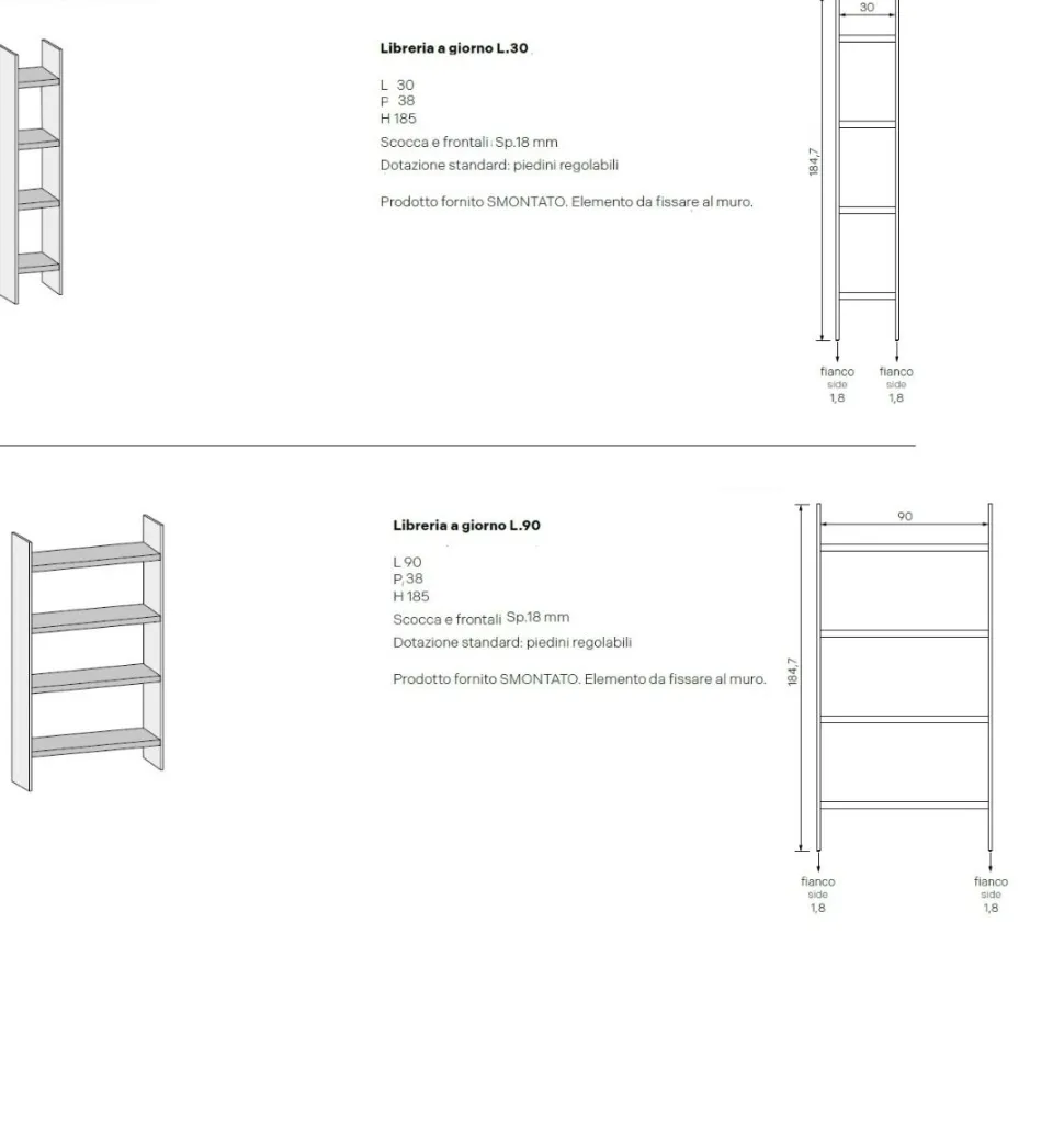 Libreria moderna Bianco Altea e Grigio cenere L 220 con mensole disponibile in vari colori