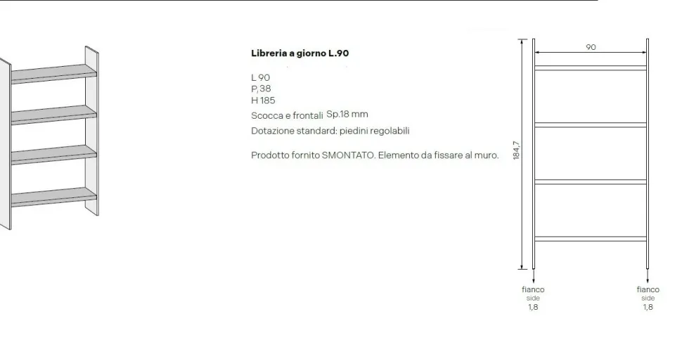 Libreria moderna Noce biondo e Grigio cenere L 278 con mensole disponibile in vari colori
