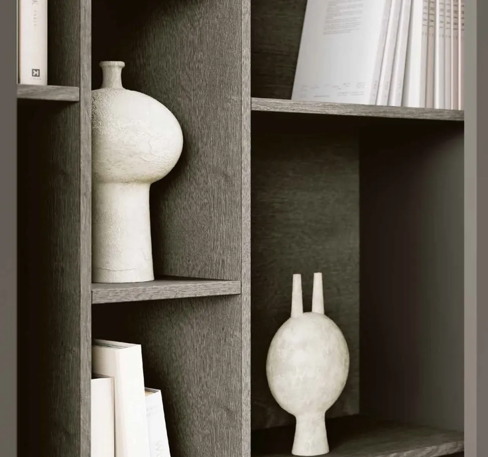 Libreria moderna sospesa attrezzata con mensole finitura Rovere chiaro disponibile in 2 misure e vari colori