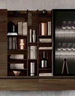 Libreria moderna sospesa attrezzata con mensole finitura Rovere chiaro disponibile in 2 misure e vari colori