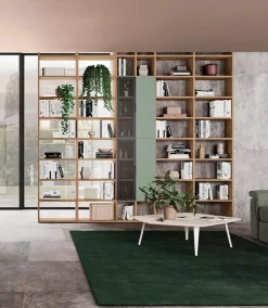 Libreria modulare bifacciale con 2 ante in vetro linea Cosmo disponibile in vari colori