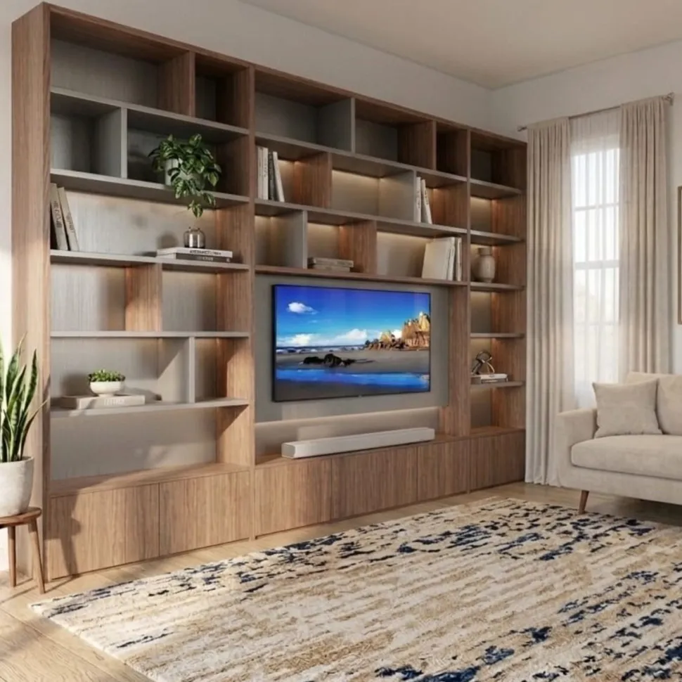 Libreria Parete Attrezzata con Vano TV e Cassettoni (Colori Personalizzabili)