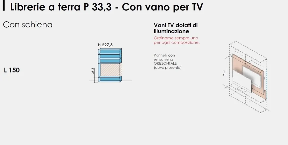 Libreria Parete Attrezzata con Vano TV e Cassettoni (Colori Personalizzabili)