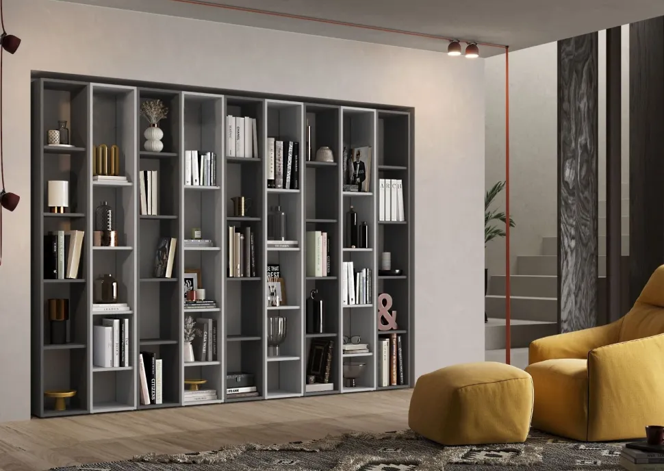 Libreria Roy linea Arte in finitura Gesso e Ardesia