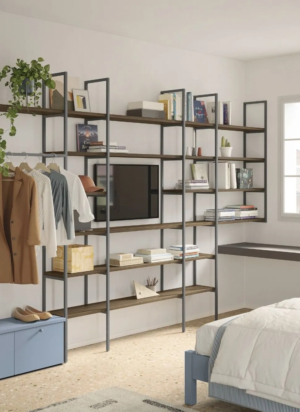 Libreria sospesa in metallo e legno in 21 colori personalizzabile