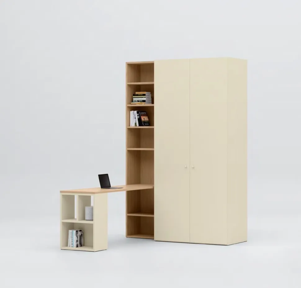 Libreria terminale con scrittoio incorporato disponibile in 8 misure e vari colori