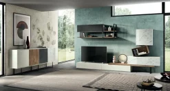 Madia Amber con Ante in Vetro - Linea Alba (Rovere Nordico, Bianco Calce e Marmo)