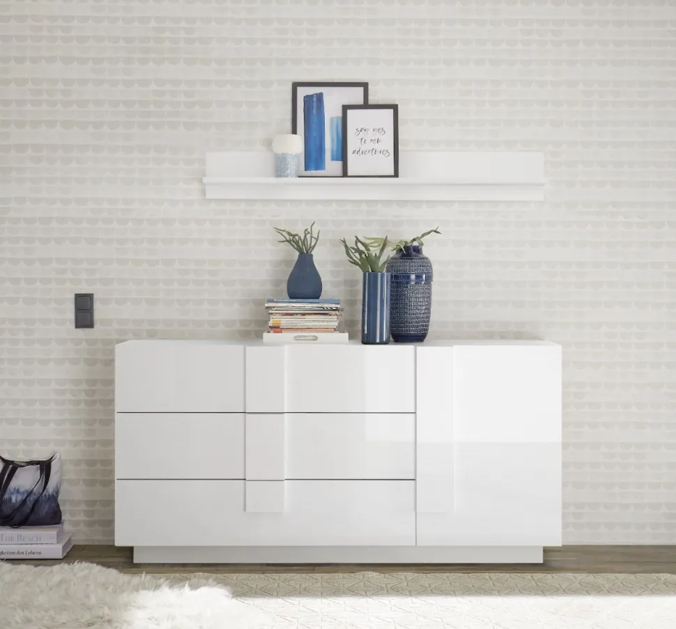 Madia 1 anta e 3 cassetti linea Sax in finitura Bianco Lucido