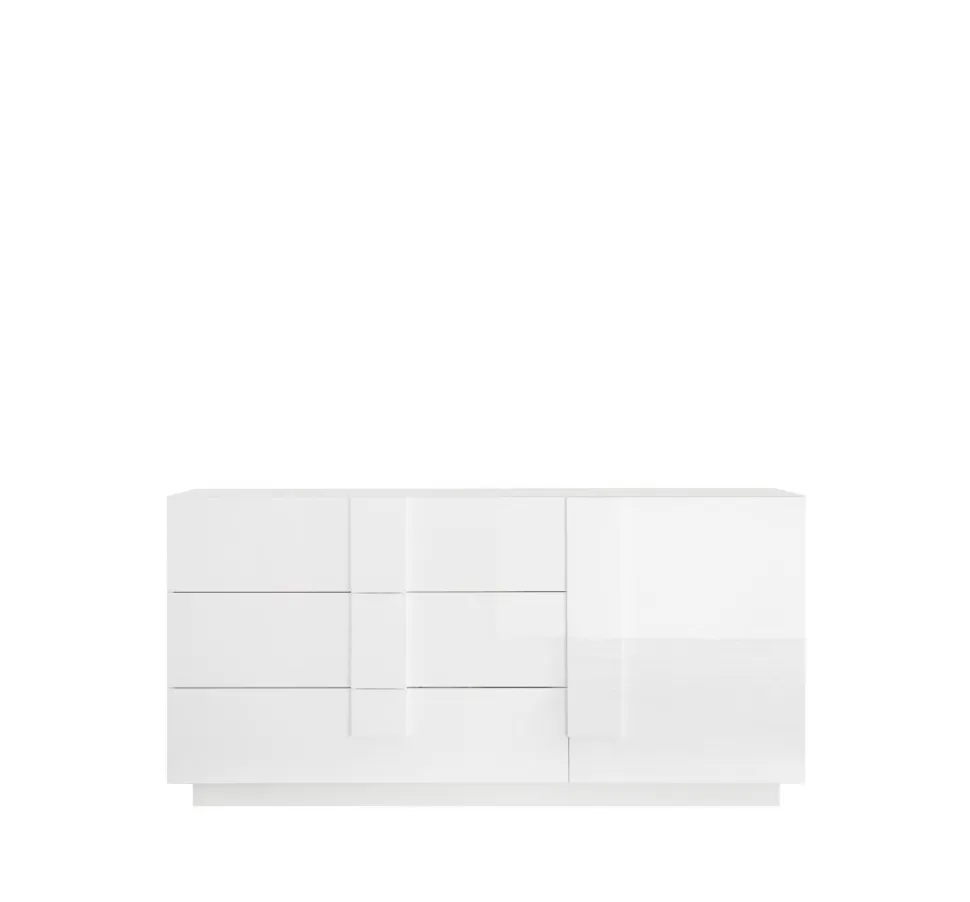 Madia 1 anta e 3 cassetti linea Sax in finitura Bianco Lucido con serigrafia