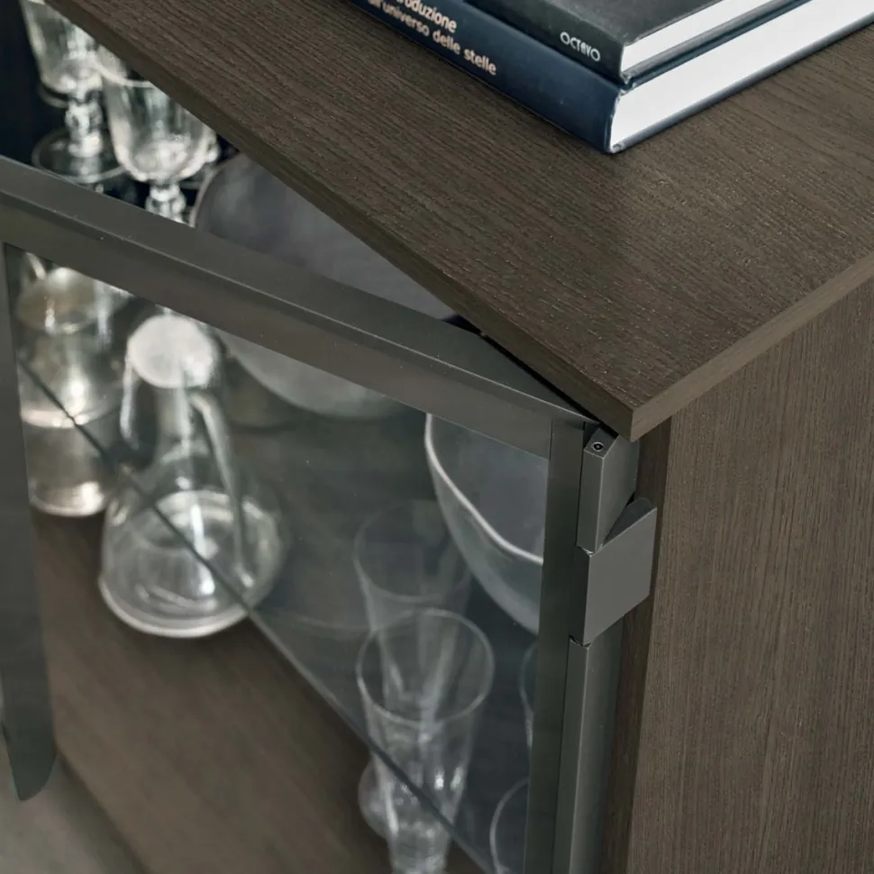 Madia 1 anta in legno,1 anta in vetro e 3 cassetti Metropolis linea Nais disponibile in vari colori