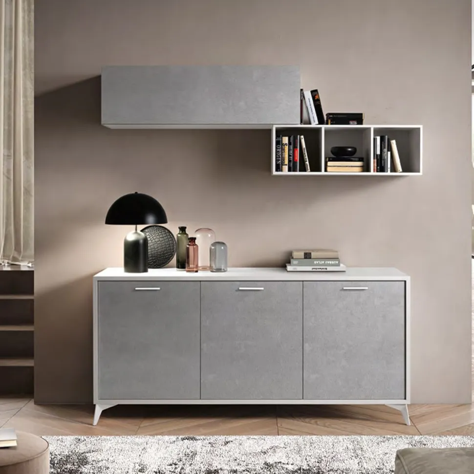 Madia 3 ante battenti Baster linea Prevaling finitura Argento e Bianco Frassino