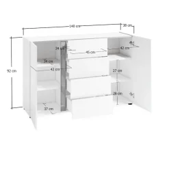 Madia 2 ante battenti e 4 cassetti Gea in Bianco Lucido e Antracite Piet Mondrian