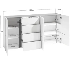 Madia 3 ante battenti e 4 cassetti Gea in Bianco Lucido e Antracite