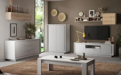 Madia 2 ante battenti e 3 cassetti linea Pure in finitura Bianco laccato opaco