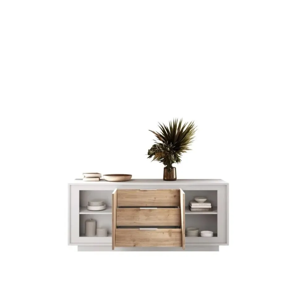 Madia 2 ante battenti e 3 cassetti linea Pear in finitura Bianco opaco e Rovere Cadiz