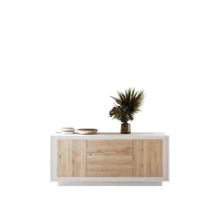 Madia 2 ante battenti e 3 cassetti linea Pear in finitura Bianco opaco e Rovere Cadiz