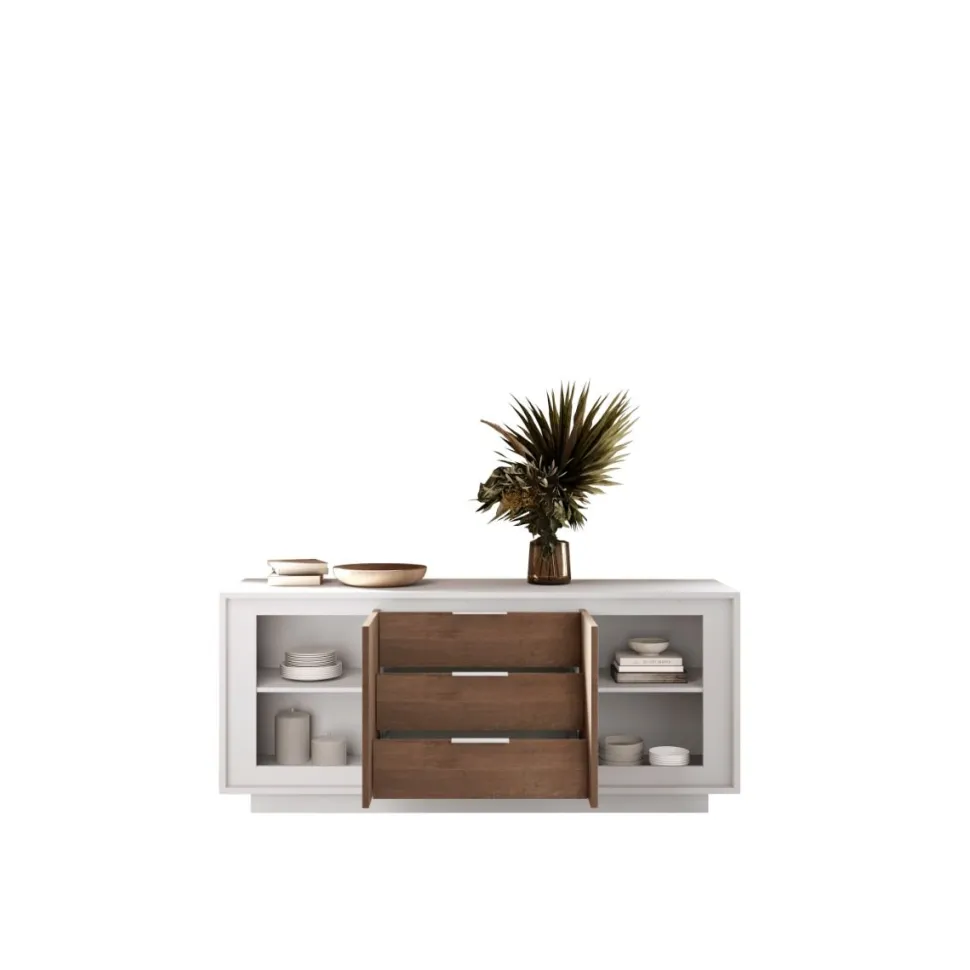 Madia 2 ante battenti e 3 cassetti linea Pear in finitura Bianco opaco e Rovere Mercure