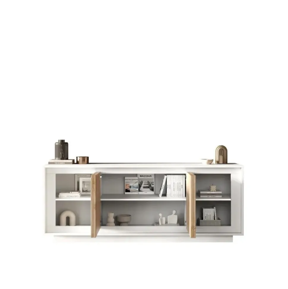 Madia 4 ante battenti linea Pear in finitura Bianco opaco e Rovere Cadiz