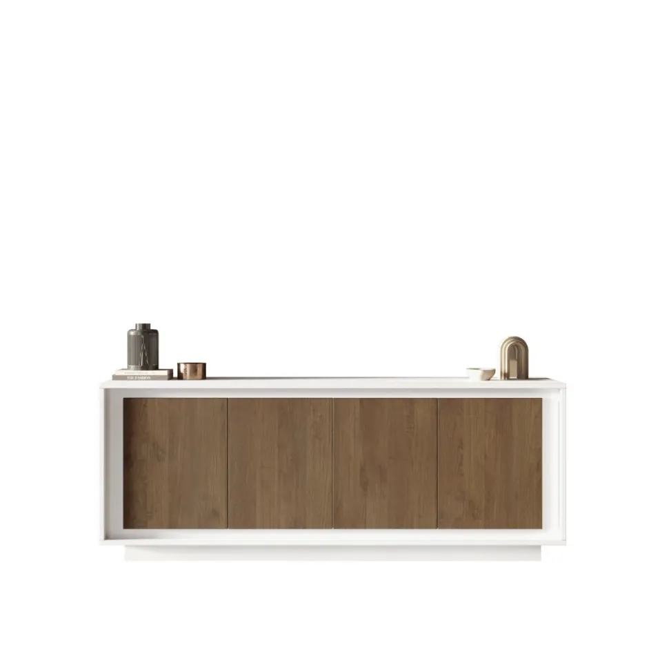 Madia 4 ante battenti linea Pear in finitura Bianco opaco e Rovere Mercure