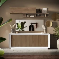 Madia 4 ante battenti linea Pear in finitura Bianco opaco e Rovere Mercure