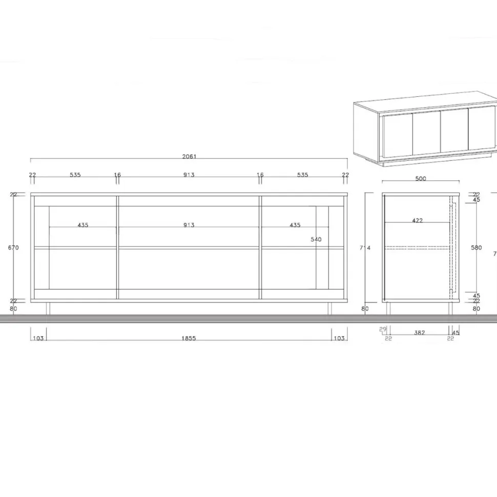 Madia 4 ante battenti linea Pear in finitura Bianco opaco e Rovere Mercure