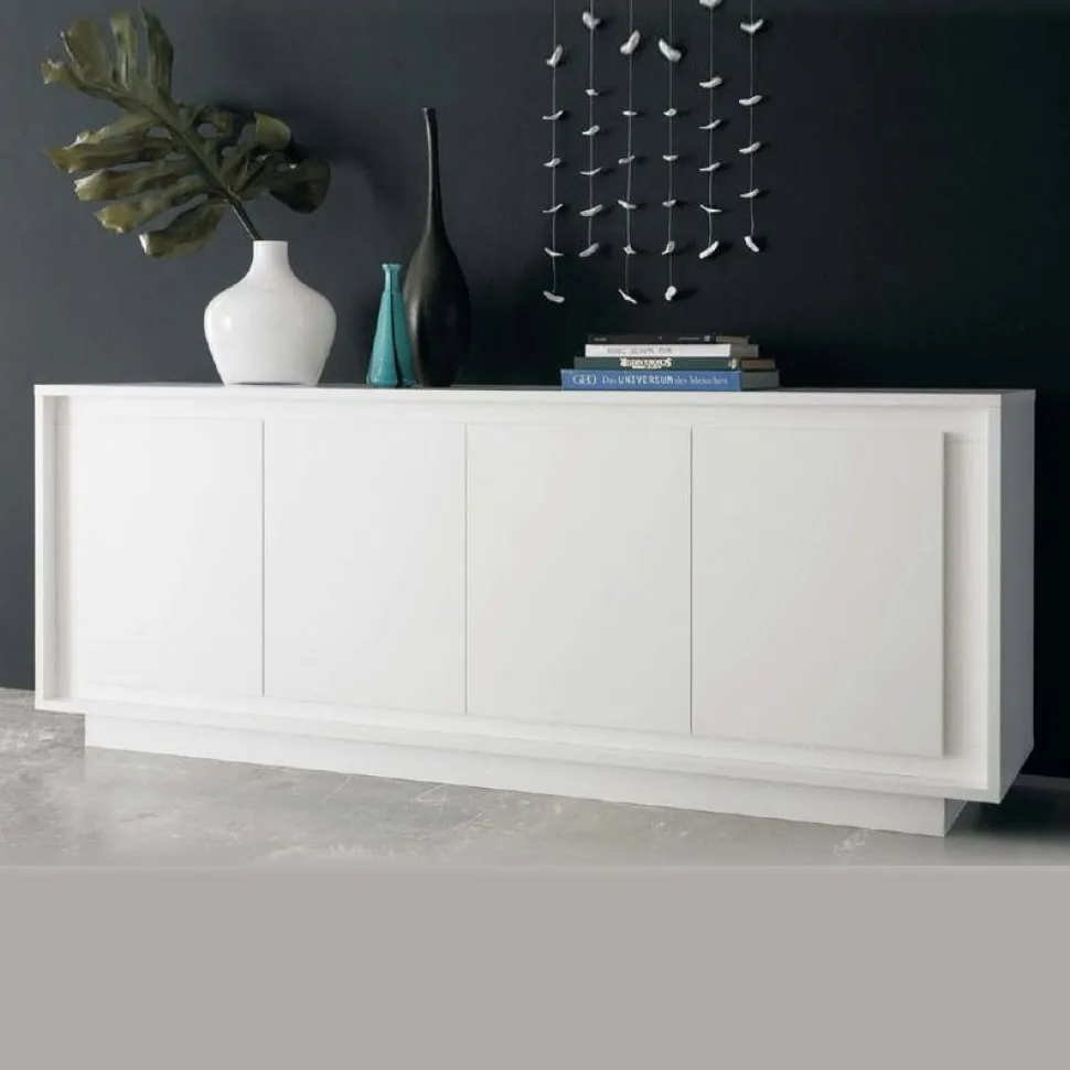 Madia 4 ante battenti linea Pure in finitura Bianco laccato opaco.