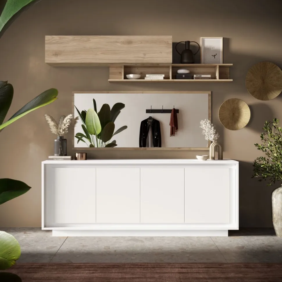 Madia 4 ante battenti linea Pure in finitura Bianco laccato opaco.