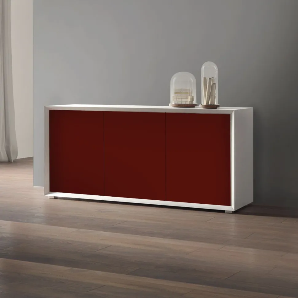 Madia 3 ante Bianco e rosso porpora senza maniglia linea Tilt