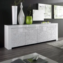 Madia 4 ante, bianco lucido con serigrafia flower