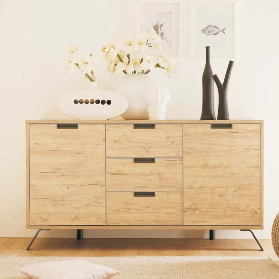 Madia 2 ante 3 cassetti finitura oak