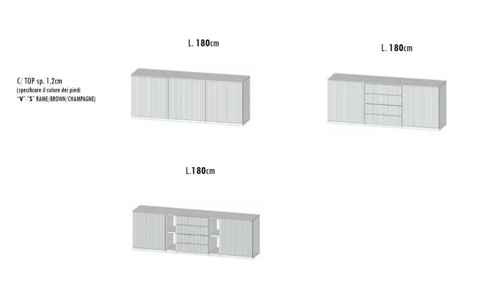 Madia 3 ante con frontali cannetè linea Contact disponibile in 3 versioni e 30 colori