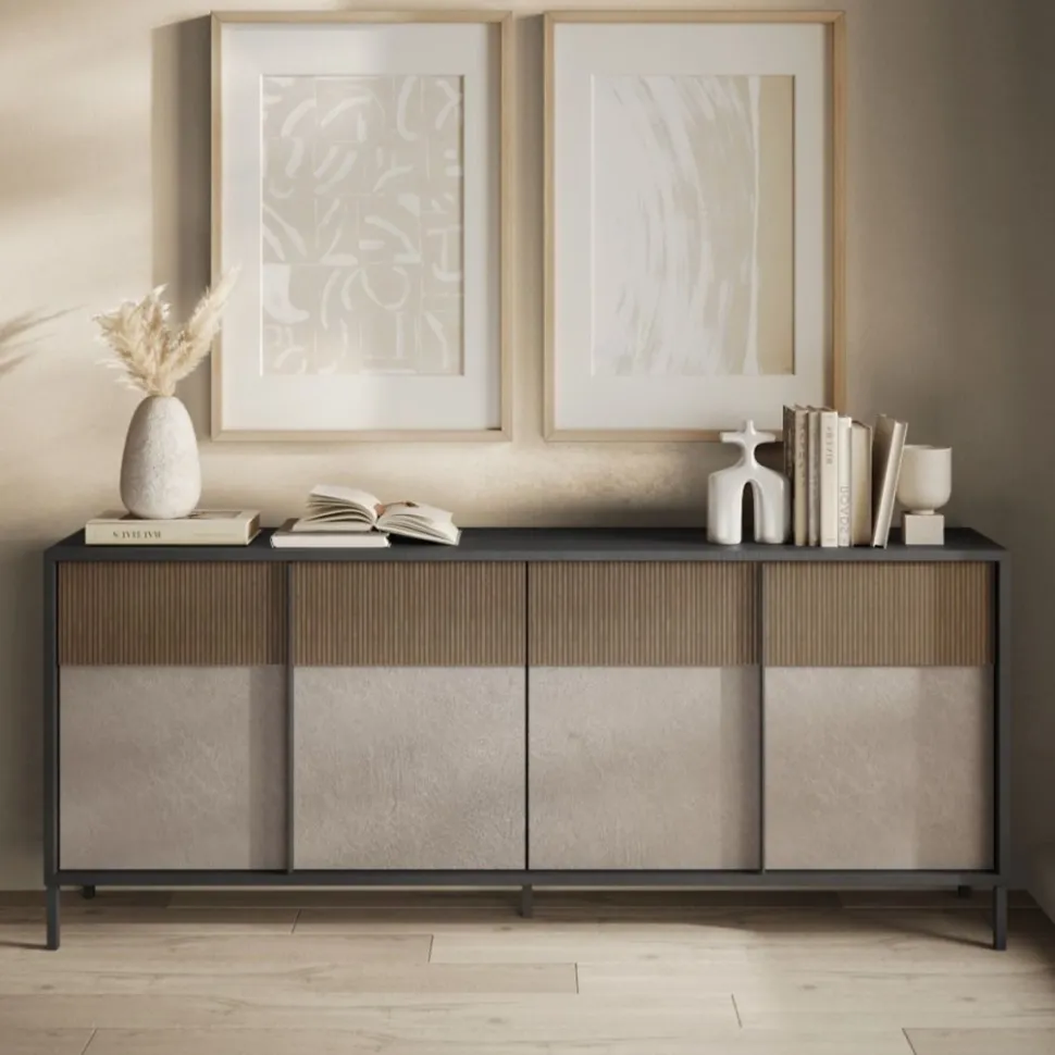 Madia 4 ante con serigrafia linea Sierra finitura Lava, Argilla e Rovere Mercure