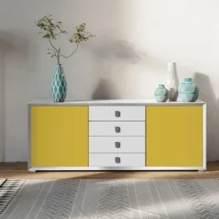 Madia 2 ante e 4 cassetti Bianco Opaco e Giallo miele linea Tilt