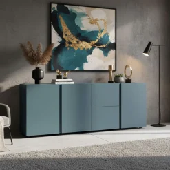 Madia 3 ante e 2 cassetti blu Petrolio con maniglia a gola disponibile in vari colori