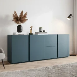 Madia 3 ante e 2 cassetti blu Petrolio con maniglia a gola disponibile in vari colori