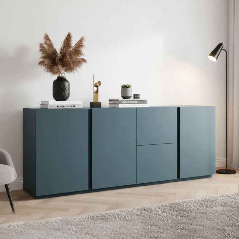 Madia 3 ante e 2 cassetti blu Petrolio con maniglia a gola disponibile in vari colori