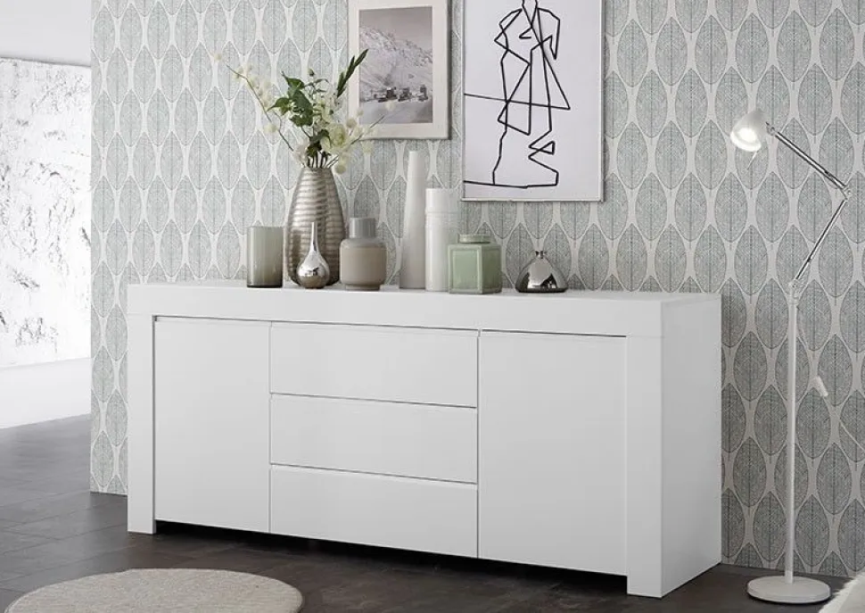Madia 2 ante e 3 cassetti linea Clear in Bianco Opaco